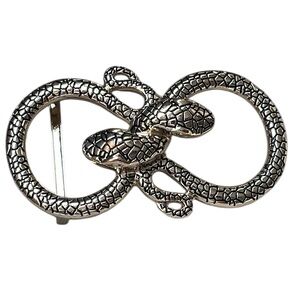 Express Snake Reptile Belt Buckle Gold tone with black engraving Vintage 90s